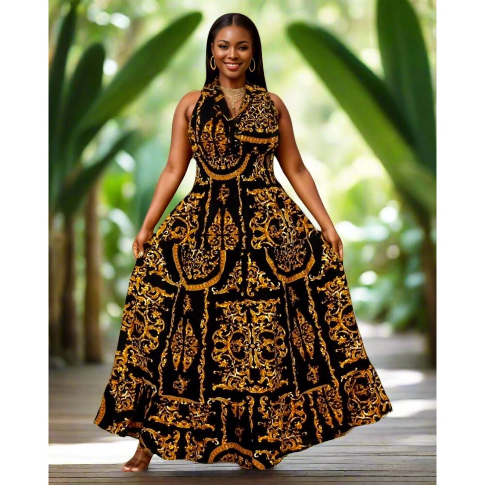 Long Smocked Dress With Scarf (free size)